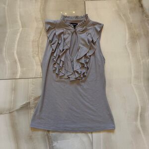 tempted gray ruffle keyhole blouse